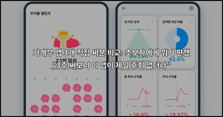 가계부 앱 3개 직접 써본 비교: 초보자에게 뭐가 편했나 “3주 써보니 이 앱이 제일 후회 없더라”